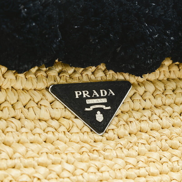Prada Raffia PomPom Basket Bag Tote Black - Picture 3 of 6